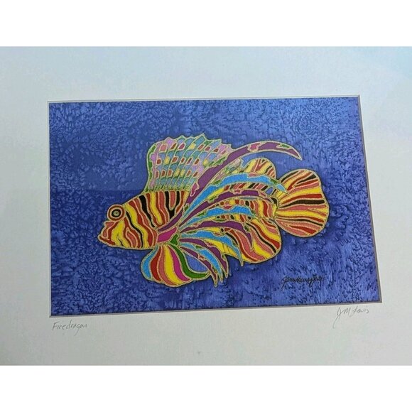 Signed Tropical Fish Art Print Jane Murray Lewis Framed Firedragon Rainbow 11x14 - Picture 6 of 16